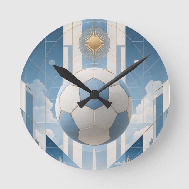 Geometric Soccer Cityscape-Argentina Round Clock (Front)