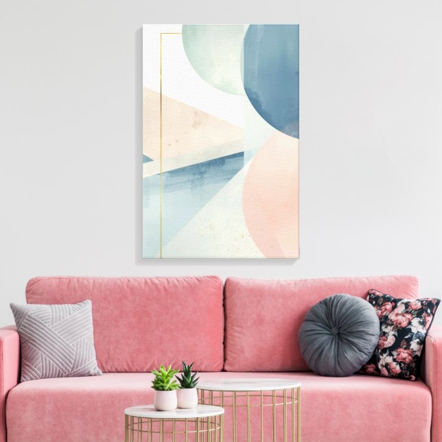 Geometric Soft Tones – Modern Pastel Abstract Wall Canvas Print (Insitu(LivingRoom))