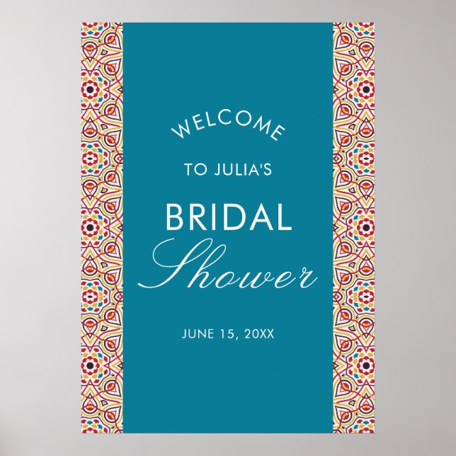 Geometric Sparkles Copper Metallic Bridal Shower Poster (Front)