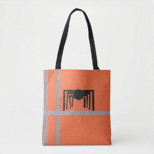 Geometric Spider Design Black and Orange Tote Bag