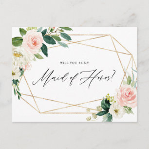 Geometric Spring Blooms Be My Maid of Honour Card