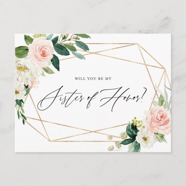 Geometric Spring Blooms Be My Sister of Honour Car Invitation Postcard (Front)