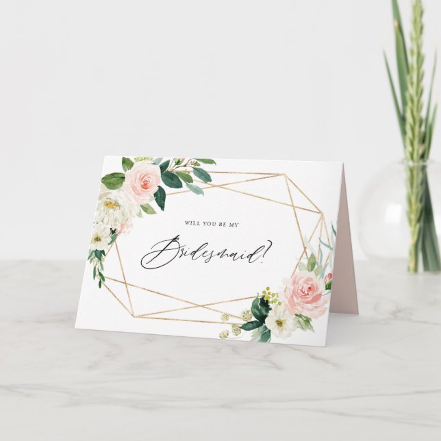 Geometric Spring Blooms Will You Be My Bridesmaid Card (Front)