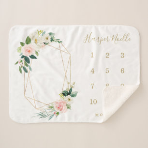 Geometric Spring Florals Baby Milestone Sherpa Blanket