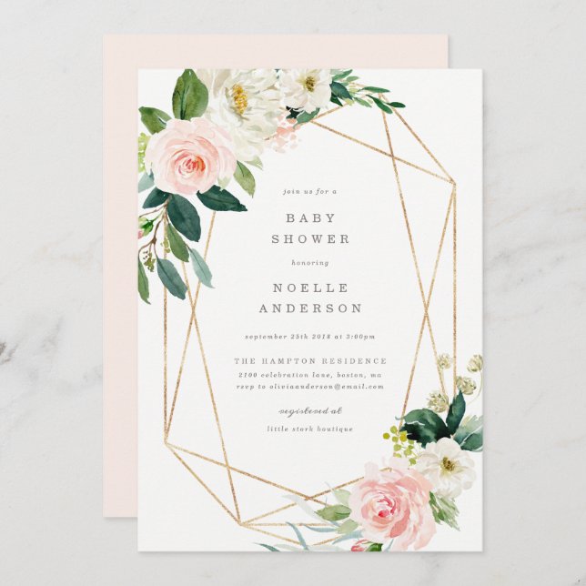 Geometric Spring Romance Baby Shower Invitation (Front/Back)