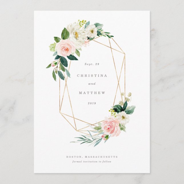 Geometric Spring Romance Save the Date Menu (Front)