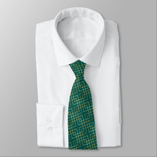 Geometric Square Lines Gold Vector Pattern Teal Tie