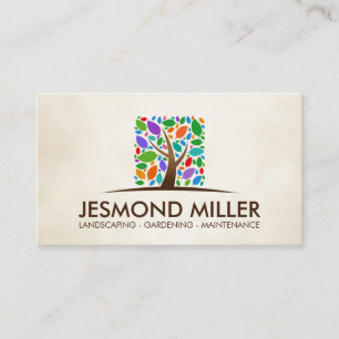 Geometric Square Tree Colourful leaves Business Card