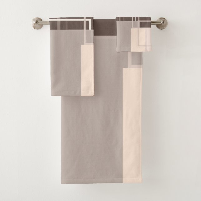 Geometric Squares - Chocolate and Cream Bath Towel Set (Insitu)