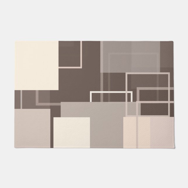 Geometric Squares - Chocolate and Cream Doormat (Front)