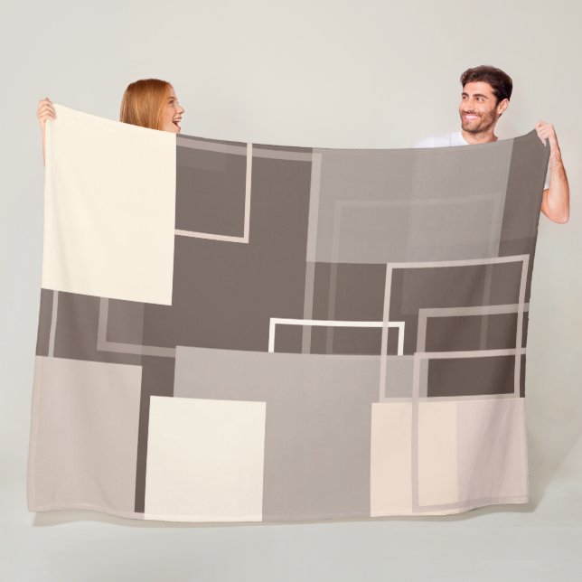 Geometric Squares - Chocolate and Cream Fleece Blanket (In Situ)