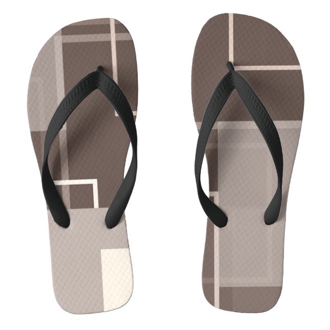 Geometric Squares - Chocolate and Cream Flip Flops (Footbed)