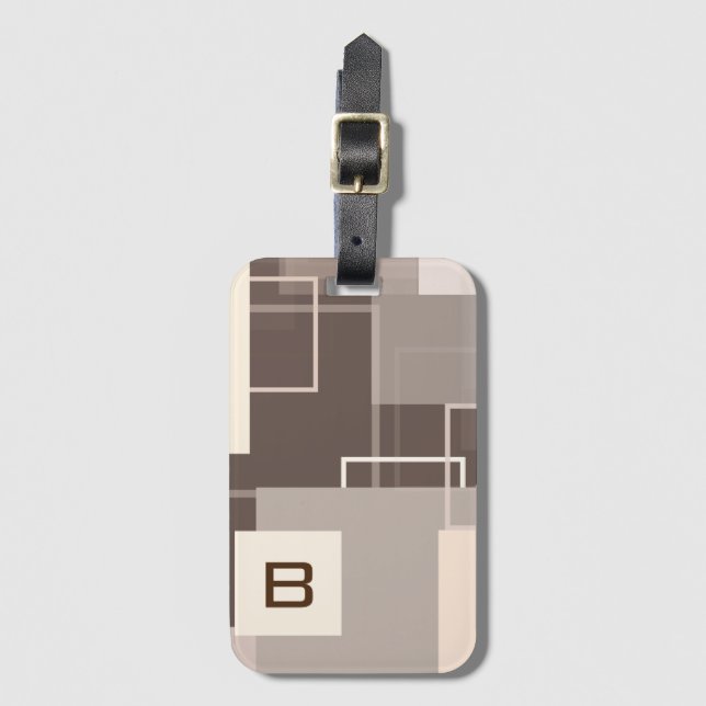 Geometric Squares - Chocolate and Cream Luggage Tag (Front Vertical)