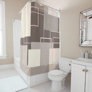 Geometric Squares - Chocolate and Cream Shower Curtain