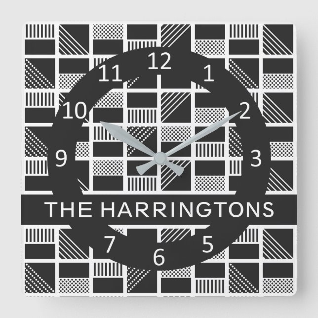 Geometric Squares custom monogram wall clocks (Front)