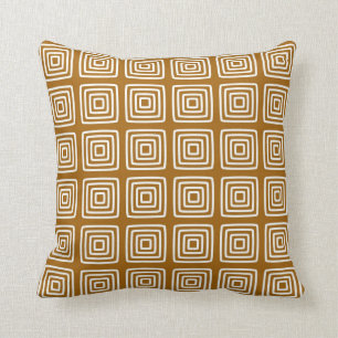 Geometric Squares Pattern in Caramel and White Cushion