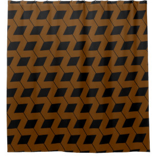 Geometric Squares/Reddish Brown & Black Shower Curtain