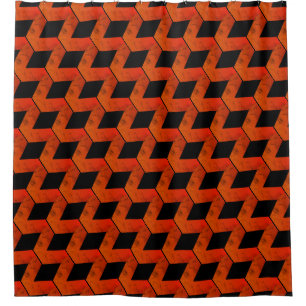 Geometric Squares/Reds Orange & Black Shower Curtain