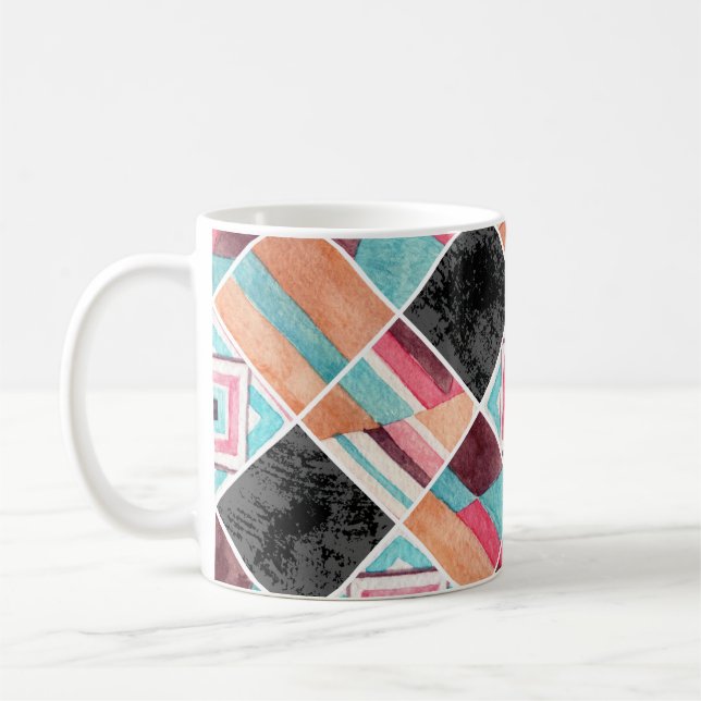 Geometric squares, watercolor patchwork coffee mug (Left)
