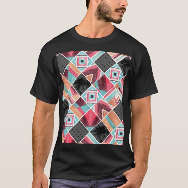 Geometric squares, watercolor patchwork T-Shirt (Front)