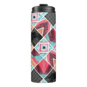 Geometric squares, watercolor patchwork thermal tumbler