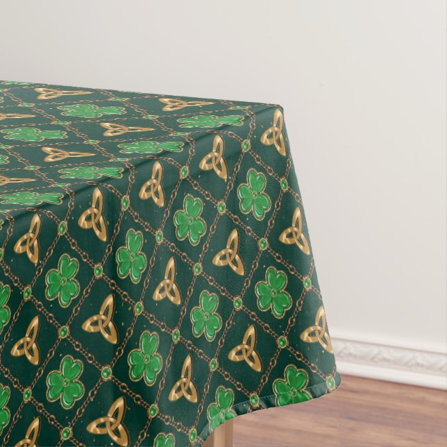 Geometric St Patricks day Celtic Triskele Shamrock Tablecloth (In Situ)