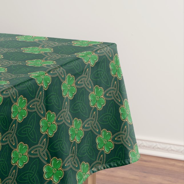 Geometric St Patricks day Celtic Triskele Shamrock Tablecloth (In Situ)