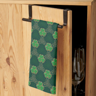 Geometric St Patricks day Celtic Triskele Shamrock Tea Towel