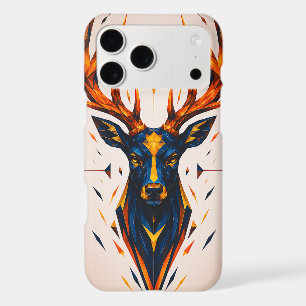 Geometric Stag Orange & Blue Polygonal Art
