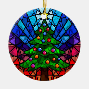 Geometric Stained Glass Christmas Tree Ceramic Tree Decoration