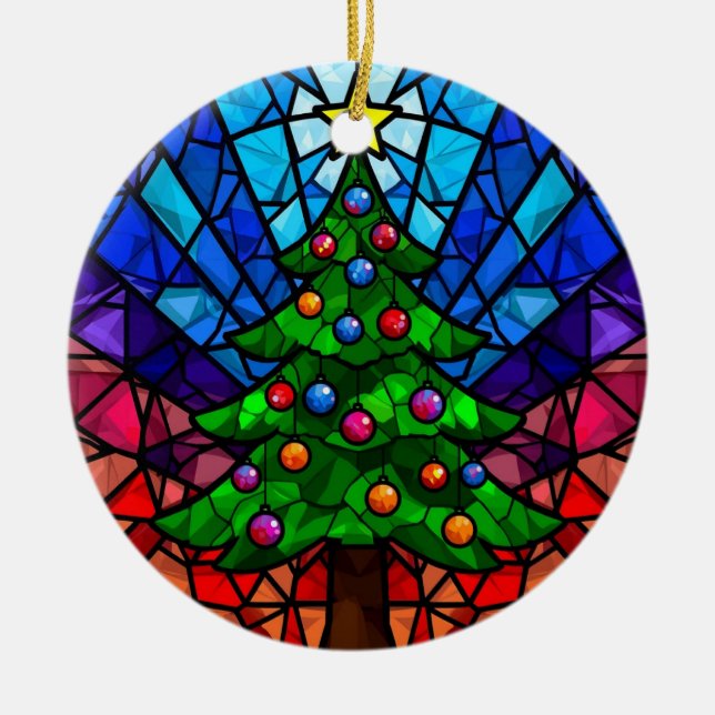 Geometric Stained Glass Christmas Tree Ceramic Tree Decoration (Front)