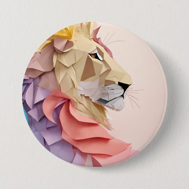 Geometric Stained Glass Lion  7.5 Cm Round Badge (Front)