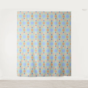 Geometric Star Hexagon Pattern in Green Blue Brown Tapestry