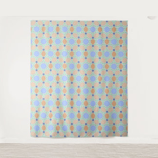 Geometric Star Hexagon Pattern in Green Blue Brown Tapestry