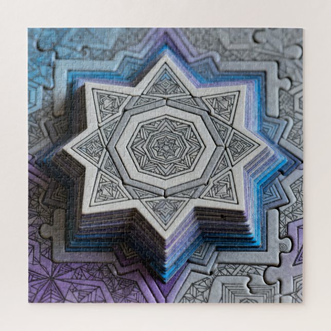 Geometric Star Mandala Gradient Puzzle (Vertical)