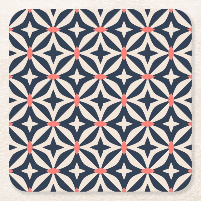 Geometric Star Pattern Square Paper Coaster (Front)