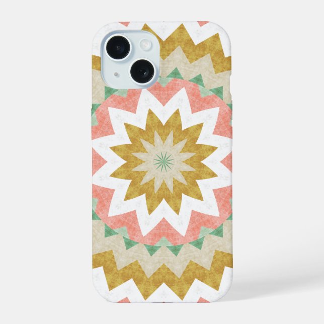 Geometric Starburst Boho Mandala Pattern iPhone 15 Case (Back)