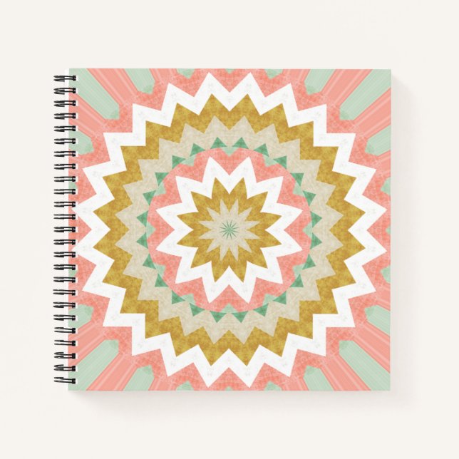 Geometric Starburst Boho Mandala Pattern Notebook (Front)