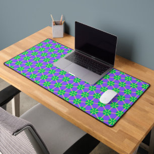 Geometric Starburst in Purple, Green and Yellow Desk Mat