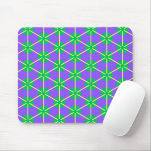 Geometric Starburst in Purple, Green and Yellow Mouse Mat