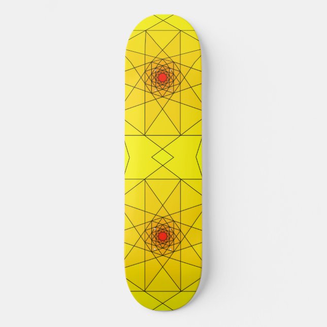 Geometric Starburst - Yellow & Red Design Skateboard (Front)