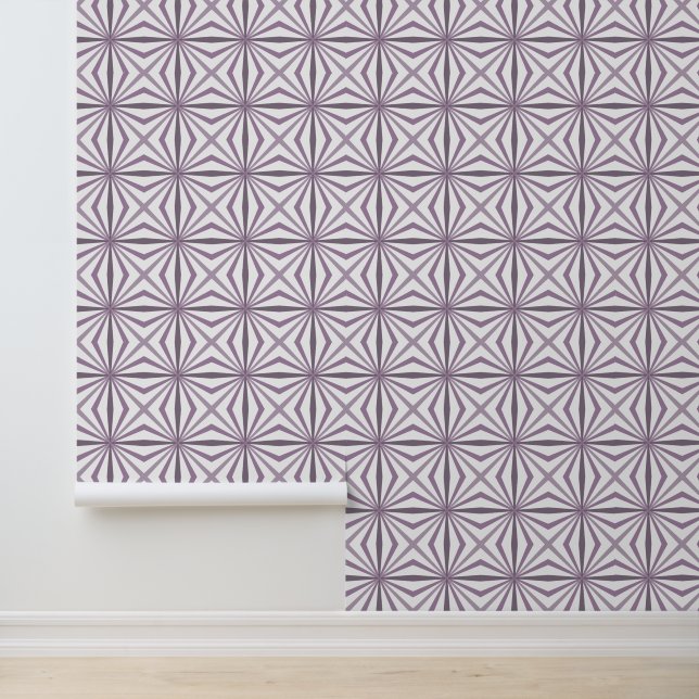 Geometric starshapes purple  shades pattern white wallpaper (Application)