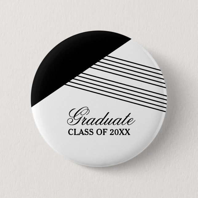 Geometric Stripe Black Graduation Button (Front)