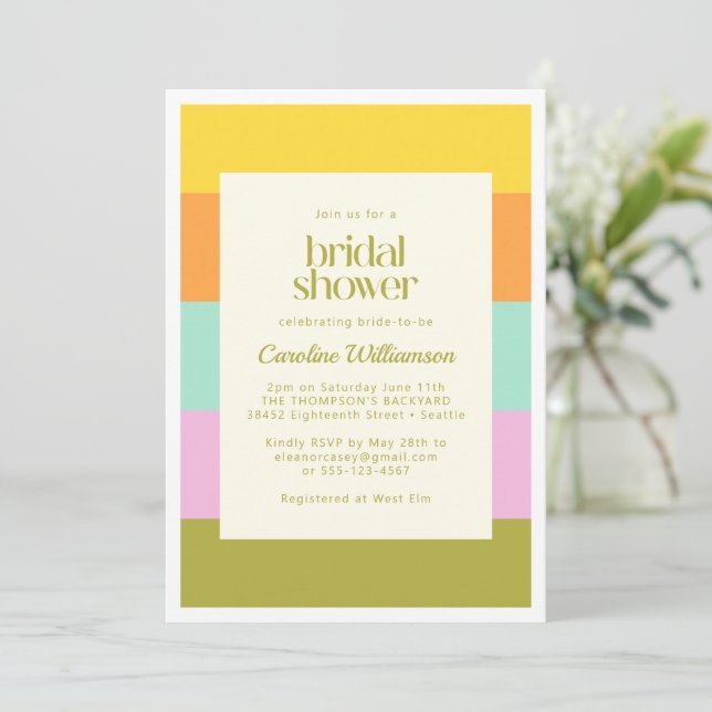 Geometric Stripes Bright Pastels Bridal Shower Invitation (Standing Front)