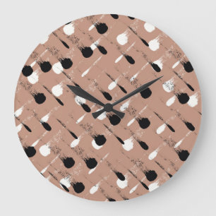 Geometric Stripes Brown Seamless Pattern Large Clock