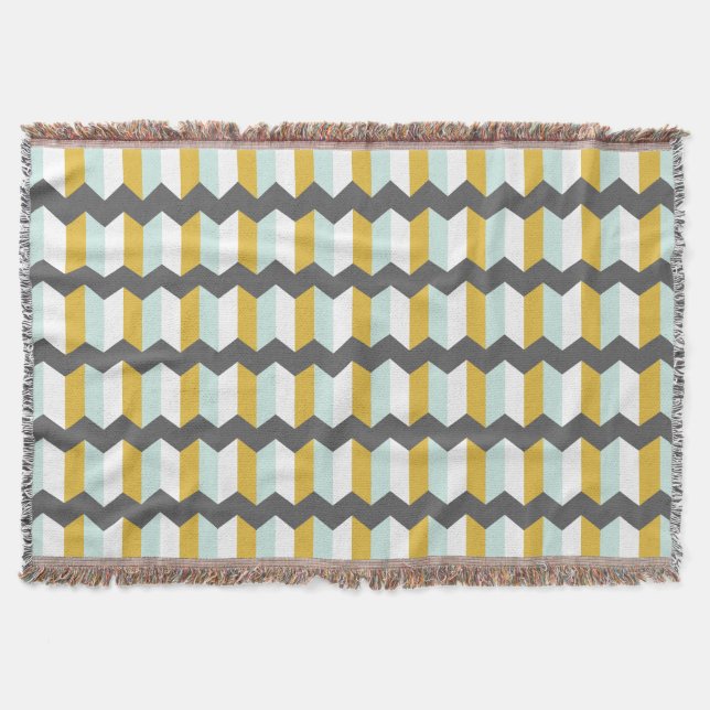 Geometric Stripes Chevron Mint And Yellow Pattern Throw Blanket (Front)