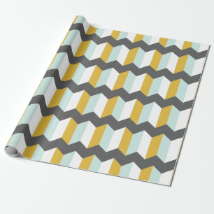 Geometric Stripes Chevron Mint And Yellow Pattern Wrapping Paper