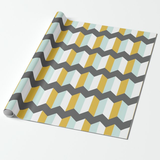 Geometric Stripes Chevron Mint And Yellow Pattern Wrapping Paper (Unrolled)