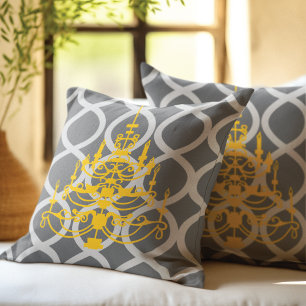 Geometric Stripes Grey yellow chandelier Cushion