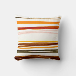 Geometric stripes, orange watercolor illustration cushion